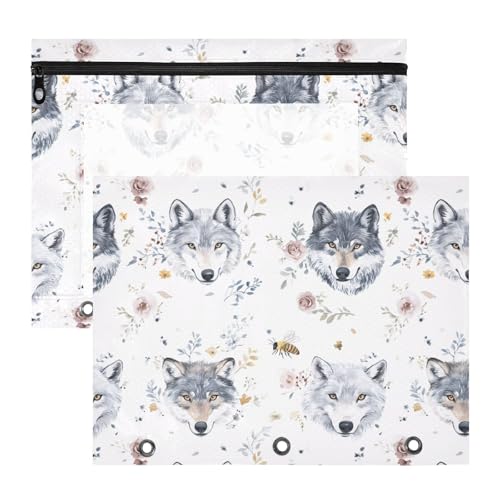Aesthetic Cute Wolfs Binder Pouches Clear 3 Rings Pocket for A4 Paper Letter 2 Pack Teacher School Supplies von FRODOTGV