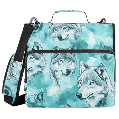 Aesthetic Wolfs Aktenordner mit 3 Ringen, Reißverschluss, mit Schultergurt und Griff, 3,8 cm, Türkis, Aufbewahrungstasche für Büro, Schule von FRODOTGV