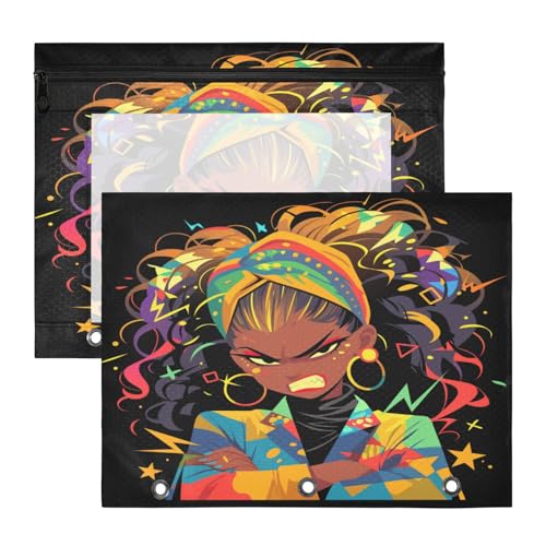 Angry African Girl Federmäppchen, Klarsichtfenster, Kunststoff-Aktenordner für A4-Papier, Briefe, 2 Stück, Studenten, College-Zubehör von FRODOTGV