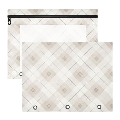 Bindertaschen mit glatten Reißverschlüssen, 3 Löcher, für A4-Papier, Briefe, 2 Stück, Beige / Weiß Bindertaschen mit glatten Reißverschlüssen, 3 Löcher, für A4-Papier, Briefe, 2 Stück, Beige / Weiß von FRODOTGV