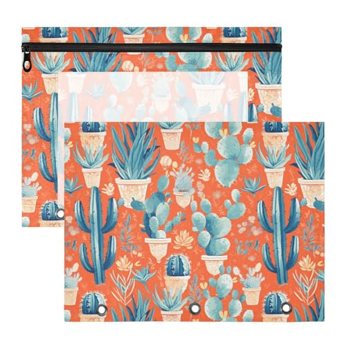 Blaue Kakteen orange Binder Bleistifttaschen Klarsichtfenster Kunststoff-Aktenordner für 3 Ringe Ordner 2 Stück Lehrer Klasse Supplies Blaue Kakteen orange Binder Bleistifttaschen Klarsichtfenster Kunststoff-Aktenordner für 3 Ringe Ordner 2 Stück Lehrer Klasse Supplies von FRODOTGV