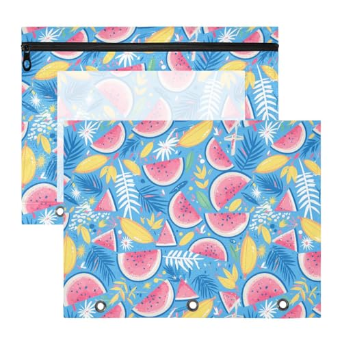 Bleistiftmappe mit rosa Wassermelonen, transparent, Kunststoff, für 3 Ringe, 2 Stück, für Studenten, Kunstbedarf, Aufbewahrung von FRODOTGV