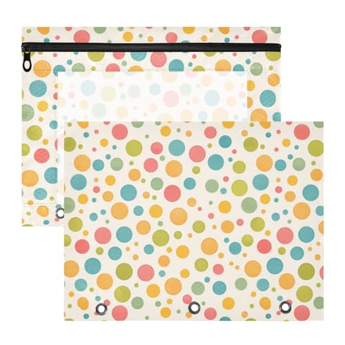 Bunte gepunktete Ordnertaschen mit glatten Reißverschlüssen, Kunststoff-Aktenordner für A4-Papier, Briefe, 2 Stück, Studenten, College-Zubehör von FRODOTGV