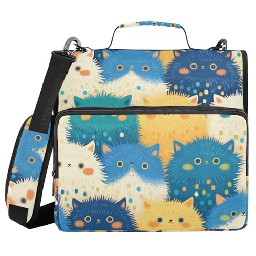 Bunter niedliches Katzengesicht, 3 Ringe, Reißverschluss, Organizer mit Griff, mehrere Taschen, Dokumentenmappe für die Mittelschule Bunter niedliches Katzengesicht, 3 Ringe, Reißverschluss, Organizer mit Griff, mehrere Taschen, Dokumentenmappe für die Mittelschule von FRODOTGV
