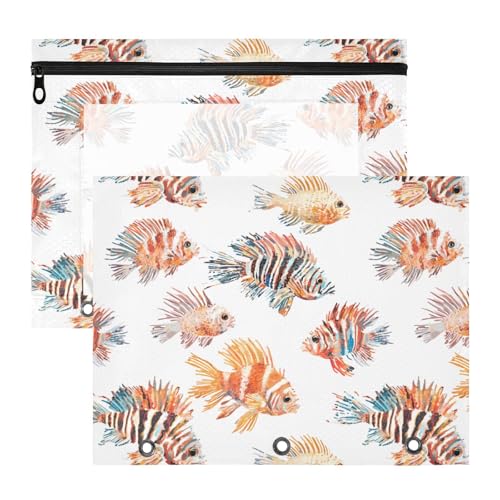 Cartoon-Löwenfisch-Bindertaschen, tragbar, 3 Löcher, Tasche für A4-Papier, Briefe, 2 Stück, Studenten, Kunstbedarf, Aufbewahrung Cartoon-Löwenfisch-Bindertaschen, tragbar, 3 Löcher, Tasche für A4-Papier, Briefe, 2 Stück, Studenten, Kunstbedarf, Aufbewahrung von FRODOTGV