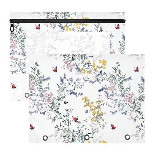 Chic Blumen Schmetterlinge Bindertaschen mit Reißverschluss, 3 Löcher, Tasche für 3 Ringe, 2 Stück, Studenten, Kunstbedarf, Aufbewahrung Chic Blumen Schmetterlinge Bindertaschen mit Reißverschluss, 3 Löcher, Tasche für 3 Ringe, 2 Stück, Studenten, Kunstbedarf, Aufbewahrung von FRODOTGV