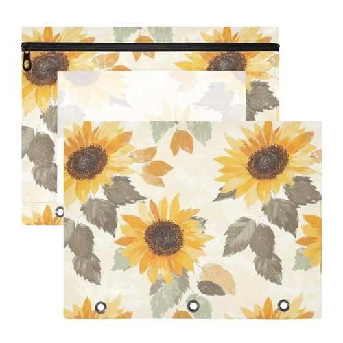 Chic Sunflowers Bleistiftmappe mit Reißverschlussfach, Ordner für 3 Ringe, 2 Stück, für Studenten, Kunstbedarf, Aufbewahrung Chic Sunflowers Bleistiftmappe mit Reißverschlussfach, Ordner für 3 Ringe, 2 Stück, für Studenten, Kunstbedarf, Aufbewahrung von FRODOTGV