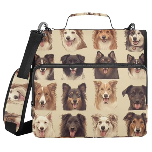Cute Dogs Aktenordner mit 3 Ringen, stabiler Reißverschluss, mit Schultergurt, mehrere Taschen, für die Schule, Beige von FRODOTGV