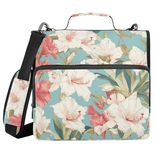 Dokumentenmappe mit tropischen Blumen, 3,8 cm, 3 Ringe, Reißverschluss, mit Griff, mehrere Taschen, Dokumentenmappe, Organizer für Mittelschule von FRODOTGV