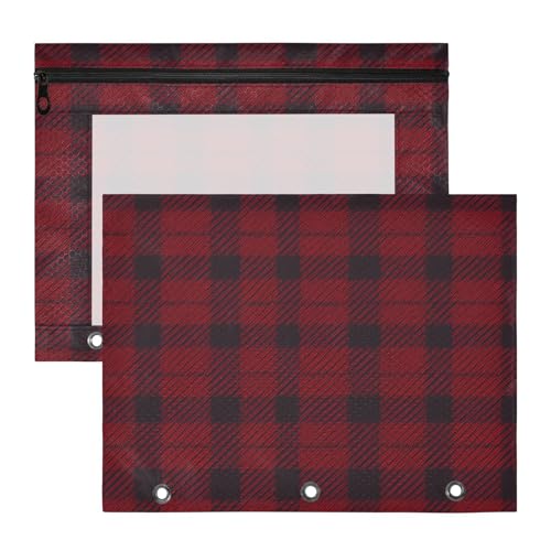 Dokumententaschen mit Hahnentrittmuster, tragbar, 3 Löcher, für A4-Papier, Briefe, 2 Stück, für Studenten, Klassenzimmer, Dunkelrot von FRODOTGV