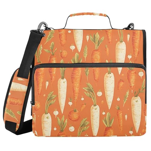 Dreamy Carrots Aktenordner mit 3 Ringen, Reißverschluss mit Griff, mehrere Taschen, Reißverschluss, Portfolio für Schule/Büro, 3,8 cm von FRODOTGV