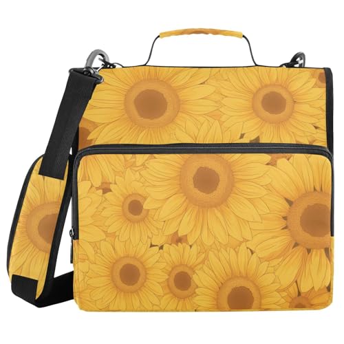 Dreamy Sunflowers Ringbuch mit 3 Ringen und extra Taschen mit Schultergurt, inklusive Reißverschlusstasche, Dokumentenmappe, Organizer für Büro, Schule von FRODOTGV