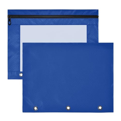 Dunkelblaue einfarbige Bleistiftbindertaschen mit Reißverschluss, Kunststoff-Aktenordner für 3 Ringe, 2 Stück, Studenten, Klassenzimmer-Zubehör von FRODOTGV
