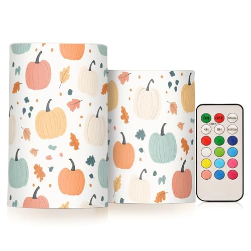 FRODOTGV Herbsternte Kürbisse Set mit 2 flackernden rauchfreien Stumpenkerzen Indoor Outdoor Home Decor mit Fernbedienung FRODOTGV Herbsternte Kürbisse Set mit 2 flackernden rauchfreien Stumpenkerzen Indoor Outdoor Home Decor mit Fernbedienung von FRODOTGV