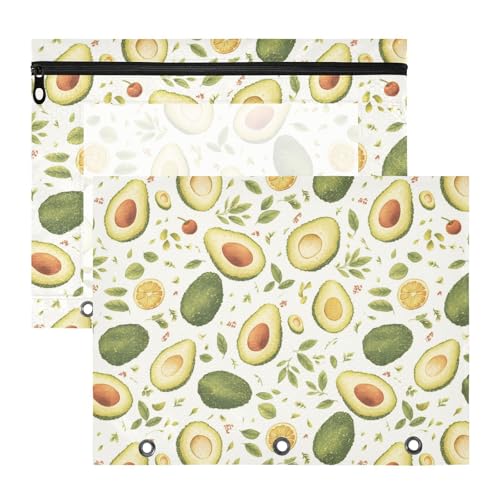 FRODOTGV Niedliche Avocado-Federmäppchen mit 3 verstärkten Ösen, Kunststoff-Aktenordner für A4-Papier, Briefe, 2 Stück, für Studenten, Klassenbedarf von FRODOTGV