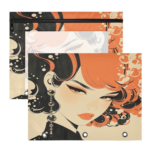 FRODOTGV Retro Woman Ordnertaschen mit 3 verstärkten Ösen, Kunststoff-Aktenordner für A4-Papier, Briefe, 2 Stück, Studenten, Bürobedarf, Orange FRODOTGV Retro Woman Ordnertaschen mit 3 verstärkten Ösen, Kunststoff-Aktenordner für A4-Papier, Briefe, 2 Stück, Studenten, Bürobedarf, Orange von FRODOTGV