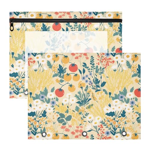 FRODOTGV Tomatenblumen-Ordnertaschen, tragbar, 3-Loch-Tasche für 3-Ringe, 2 Stück, Schüler, Schulbedarf von FRODOTGV