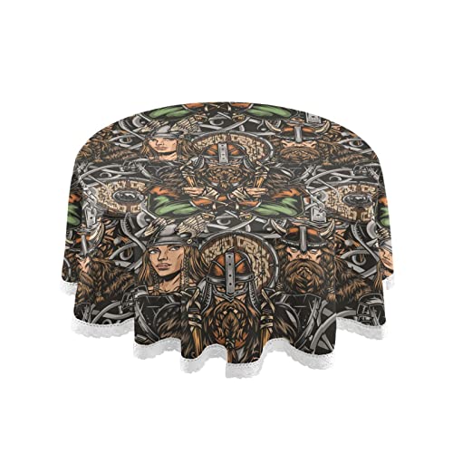 FRODOTGV Wikinger-Tischdecke, bunt, Vintage-Muster, bedruckt, Spitze, rund, 152,4 cm, Tischdecke für Heimdekoration, Tisch, Party, Küche, Picknick FRODOTGV Wikinger-Tischdecke, bunt, Vintage-Muster, bedruckt, Spitze, rund, 152,4 cm, Tischdecke für Heimdekoration, Tisch, Party, Küche, Picknick von FRODOTGV