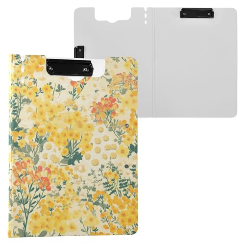Faltbare Klemmbretter, gelbe kleine Blumen, A4-Klemmbrett, Folio-Ordner, Doppel-Clips, Stifthalter, Still-Klemmbrett mit festem Einband von FRODOTGV