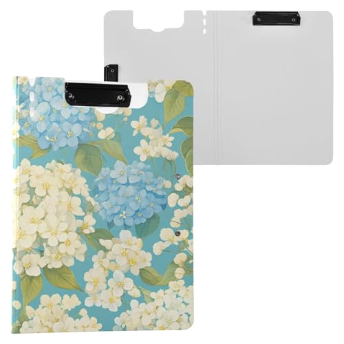 Faltbare Klemmbretter, groß, blau-weiße Blumen, A4, Klemmbrett, Padfolio, zwei Metall-Clips, Stifthalter, Schulklemmbrett mit festem Einband von FRODOTGV
