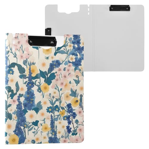 Faltbare Klemmbretter Blau Rosa Delphinium Blumen A4 Klemmbrett Folio Binder Zwei Metallclips Stifthalter Büro Klemmbrett mit Hardcover von FRODOTGV