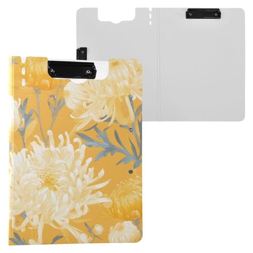 Faltbares Klemmbrett, ästhetische Chrysanthemen-Blumen, A4-Klemmbrett, Folio-Ordner, horizontale und vertikale Doppel-Clips, Still-Clipboard mit Abdeckung von FRODOTGV