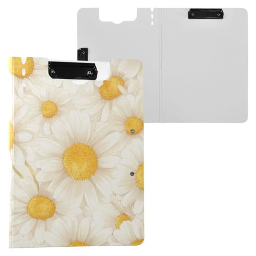 Faltbares Klemmbrett Chic Daisy White A4 Klemmbrett Padfolio Horizontal und Vertikal Doppelclips Büro Klemmbrett mit Abdeckung von FRODOTGV
