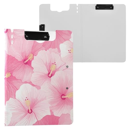 Faltbares Klemmbrett mit Aufbewahrung, Hot Pink Flower A4 Klemmbrett Clipfolio Doppelte Metallclips Stifthalter Büro Klemmbrett mit festem Einband von FRODOTGV