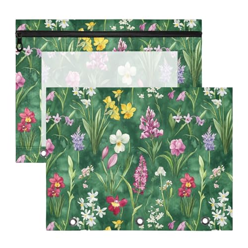 Frühlingsblumen, tiefgrüne Bleistift-Ordnertaschen, transparentes Fenster, Aufbewahrungstasche für 3 Ringe, 2 Stück, Lehrer, Klassenzimmer Frühlingsblumen, tiefgrüne Bleistift-Ordnertaschen, transparentes Fenster, Aufbewahrungstasche für 3 Ringe, 2 Stück, Lehrer, Klassenzimmer von FRODOTGV