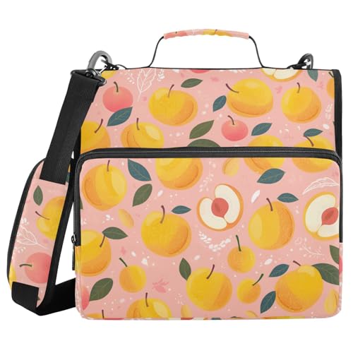 Gelbe Pfirsiche, Misty Rose, 3 Ringe, Ordner, Reißverschluss mit Schultergurt, inklusive Reißverschlusstasche, Dokumentenmappe, Organizer, geeignet für Mittelschule von FRODOTGV
