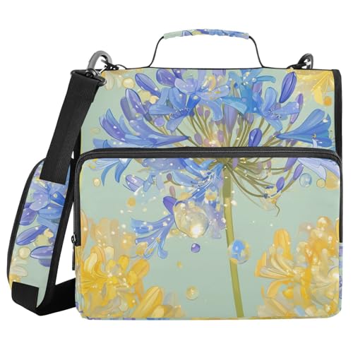 Glasähnliche blau-gelbe Blumen, 3 Ringe, 3,8 cm, Organizer mit Schultergurt und Griff, inklusive Reißverschlusstasche, Dokumentenmappe für die Mittelschule Glasähnliche blau-gelbe Blumen, 3 Ringe, 3,8 cm, Organizer mit Schultergurt und Griff, inklusive Reißverschlusstasche, Dokumentenmappe für die Mittelschule von FRODOTGV