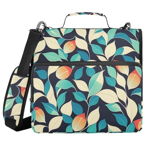 Green Leafs Büroordner mit 3 Ringen, 3,8 cm, mit Schultergurt, mehrere Taschen, Dokumentenmappe, Organizer für Büro, Schule von FRODOTGV