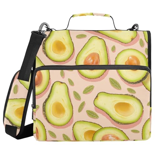 Grüne Avocados 3,8 cm 3-Ringe Reißverschluss Ordner Organizer mit Gurt Mehrere Taschen Dokumente Akten Aufbewahrungstasche für Schule von FRODOTGV