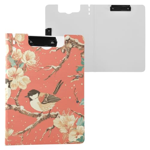 Klappbare Klemmbretter Retro Rose Gold Vögel Pink A4 Clipfolio Doppelclips Stifthalter Büro Klemmbrett mit Hardcover von FRODOTGV