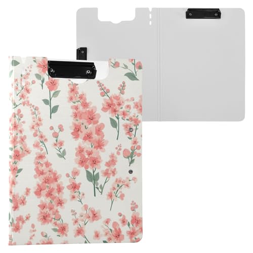 Klappbare Klemmbretter mit rosa Rittersporn und Blumen, A4, Klemmbrett, 2 Metallklammern, Stifthalter, Büro-Klemmbrett mit festem Einband von FRODOTGV