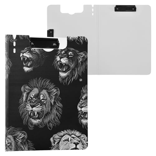 Klemmbrett mit Aufbewahrung, schickes Löwen, schwarz, A4-Klemmbrett, Padfolio, doppelte Metall-Clips, Stifthalter, Still-Clipboard mit festem Einband von FRODOTGV
