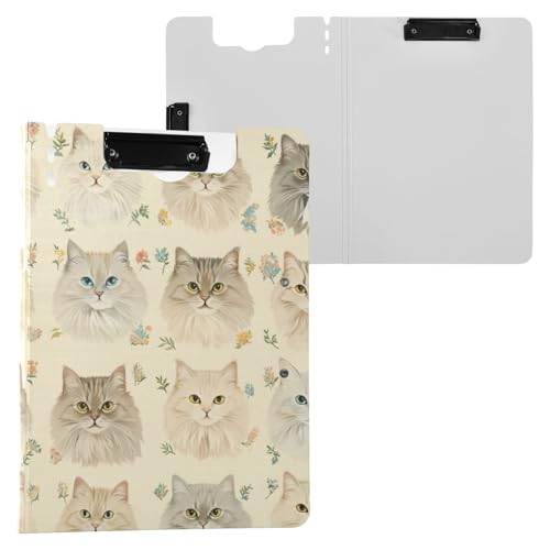 Klemmbrett mit Ordner Beige Katzen Gesicht A4 Klemmbrett Padfolio Horizontal und Vertikal Doppelclips Büro Klemmbrett mit Hardcover von FRODOTGV