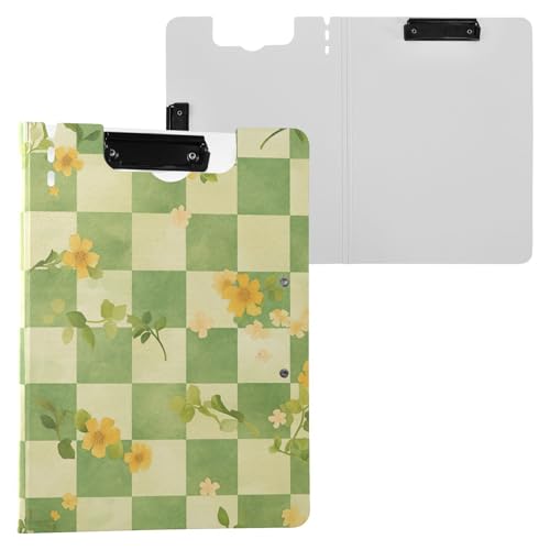 Klemmbrett mit Ordner Grün Gelb Blumen Kariert A4 Klemmbrett Folio Binder Horizontal und Vertikal Doppelclips Still-Klemmbrett mit Hardcover von FRODOTGV