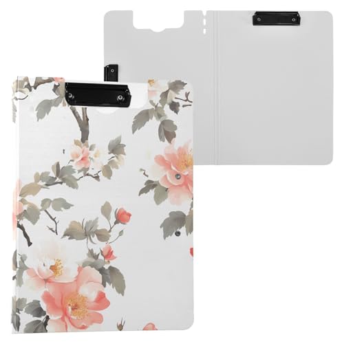 Klemmbrettmappe mit Aufbewahrung, Pfirsichblumen, A4, Klemmbrett, Folio-Ordner, doppelte Metallklammern, Stifthalter, Still-Clipboard mit Abdeckung von FRODOTGV