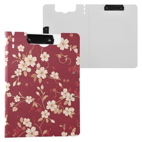 Klemmbrettmappe mit Aufbewahrung, rosa Kirschblüte, Rot, A4-Klemmbrett, Folio-Ordner, zwei Metall-Clips, Stifthalter, Büro-Klemmbrett mit Abdeckung von FRODOTGV