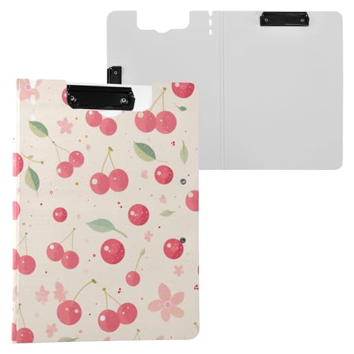 Klemmbrettmappe mit Aufbewahrung Rosa Kirschen Beige A4 Klemmbrett Binder Zwei Metallclips Stifthalter Büro Klemmbrett mit Hardcover von FRODOTGV