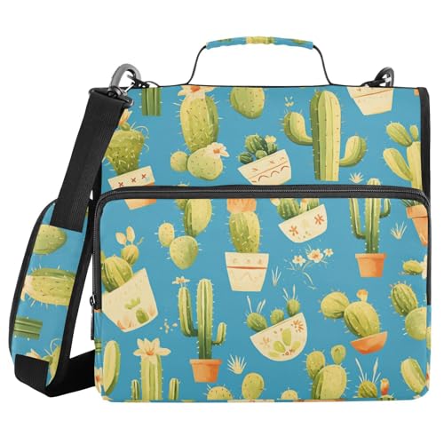 Little Cacti Aktenordner mit 3 Ringen, 3,8 cm, stabiler Reißverschluss, mit Schultergurt, inklusive Reißverschlusstasche, Schulhefter für die Mittelschule, Himmelblau von FRODOTGV