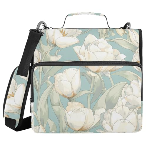 Lush Tulips Aktenordner, 3,8 cm, 3 Ringe, Reißverschluss, Organizer mit Griff und abnehmbarem Schultergurt, mehrere Taschen, Dokumentenmappe, Organizer, geeignet für Mittelschule, Hellgrün Lush Tulips Aktenordner, 3,8 cm, 3 Ringe, Reißverschluss, Organizer mit Griff und abnehmbarem Schultergurt, mehrere Taschen, Dokumentenmappe, Organizer, geeignet für Mittelschule, Hellgrün von FRODOTGV