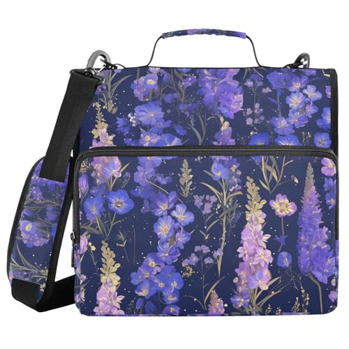 Mystical Violet Flowers 3,8 cm Ringbuch mit extra Taschen mit Griff, mehrere Taschen, Dokumenten-Organizer, Tasche für Schule von FRODOTGV