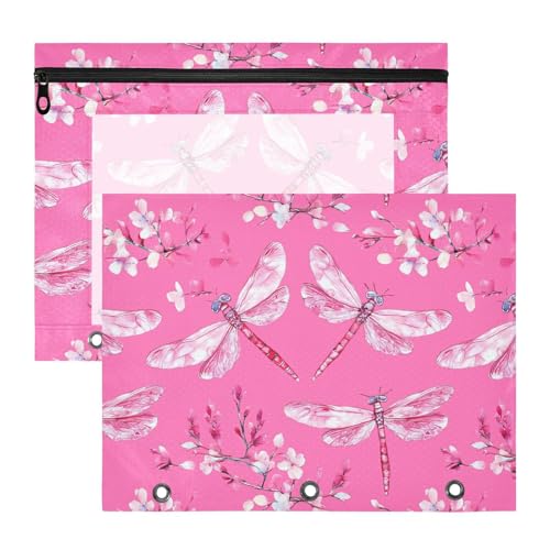 Niedliche Libellen-Stifttaschen mit glatten Reißverschlüssen, Kunststoff-Aktenordner für A4-Papier, Briefe, 2 Stück, Lehrer, Schulbedarf von FRODOTGV