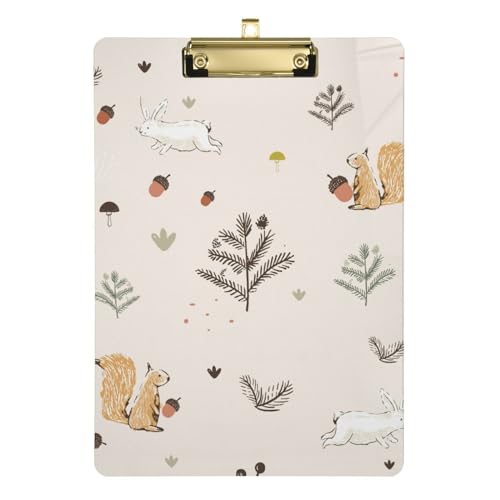 Niedliches Eichhörnchen-Hasen-Oster-Klemmbrett aus Acryl mit niedrigem Profil, Metallclip, Kunststoff-Klemmbrett für Studenten, Klassenzimmer, Büro, Klassenzimmer, A4, Standardgröße 22,9 x 31,8 cm von FRODOTGV