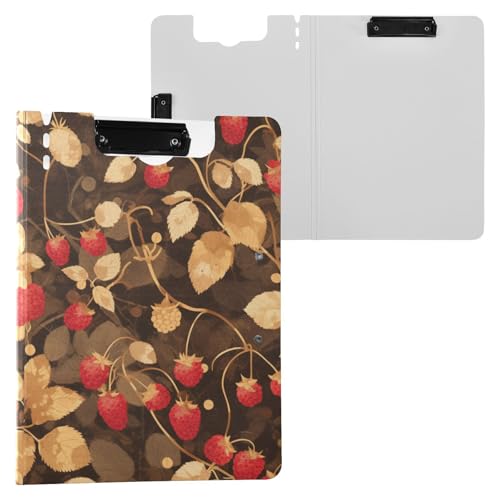 Ordner-Klemmbrett mit Aufbewahrung, Schönheit, Himbeere, Blätter, A4, Klemmbrett, Padfolio, doppelte Metallclips, Stifthalter, Büro-Klemmbrett mit Abdeckung von FRODOTGV