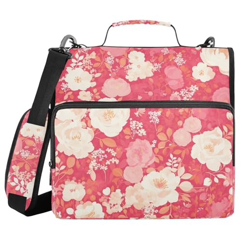 Organizer mit 3 Ringen, 3,8 cm, mit Griff, mehrere Fächer, Aufbewahrungstasche für Schule und Büro, Rosa / Weiß von FRODOTGV