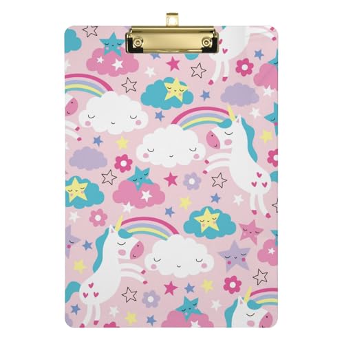 Pinkes Einhörner-Acryl-Klemmbrett mit niedrigem Profil, Metallclip, Kunststoff-Klemmbrett für Lehrer, Studenten, Kinder, Büro, Büro, A4, Standardgröße 22,9 x 31,8 cm von FRODOTGV