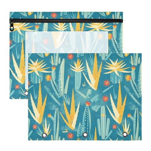 Retro Aloes Bindertaschen mit glatten Reißverschlüssen, Kunststoff-Aktenordner für 3-Ringe, 2 Stück, Lehrer-College-Zubehör von FRODOTGV
